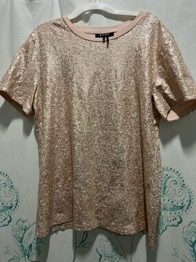 ✨ **DKNY Blush Pink Sequin Tee – Effortless Sparkle, Day to Night** ✨